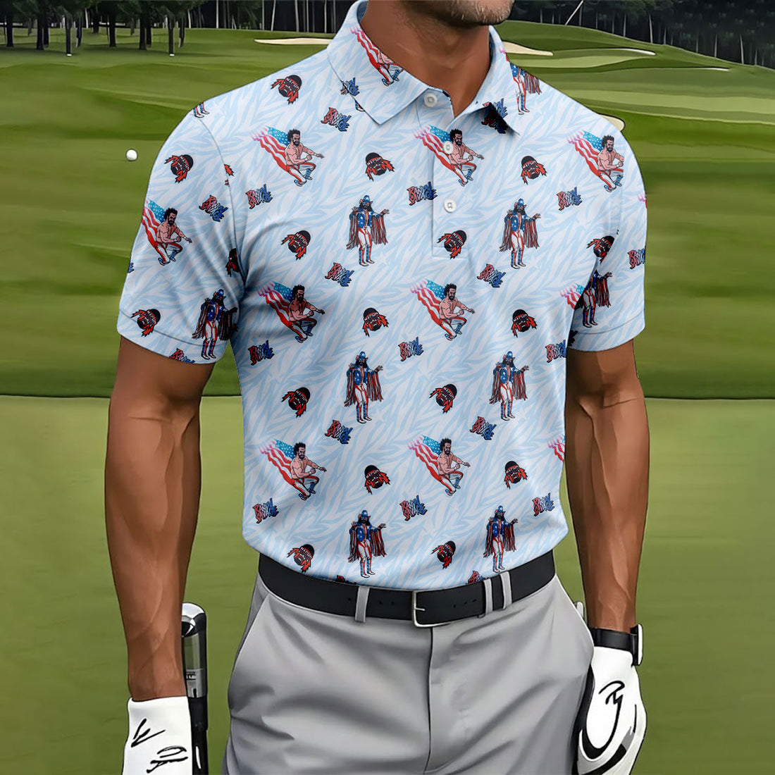 Randy Savage Patriotic Golf Shirt, Macho Man Golf Polo, Mens Golf Apparel
