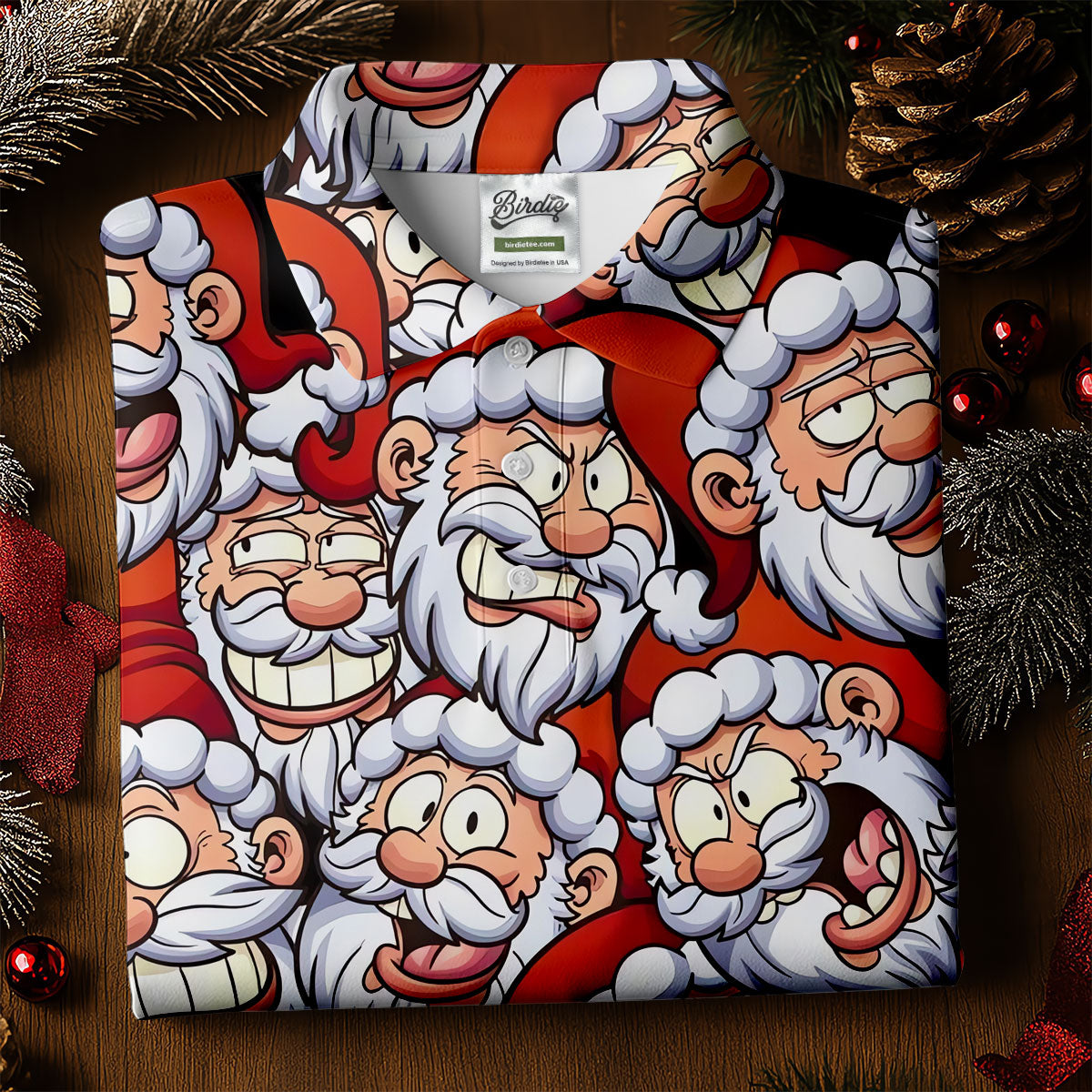 Santa Claus Face Fun Golf Shirts For Men, Christmas Golf Shirt, Polo ShirtFor Men, Golfing Apparel
