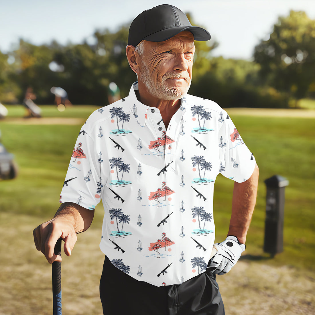 Flamingo Golf Polo ShirtMens Golf Gift, Funny Golf Shirt, Tropical Shirt