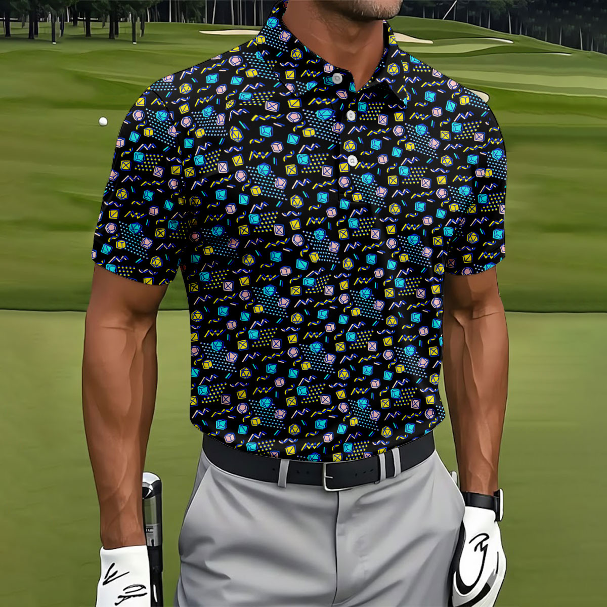 90s Dice Memphis Style Black Golf Shirt, Cute Golf Shirt, Polo ShirtFor Men, Golf Shirts For Men
