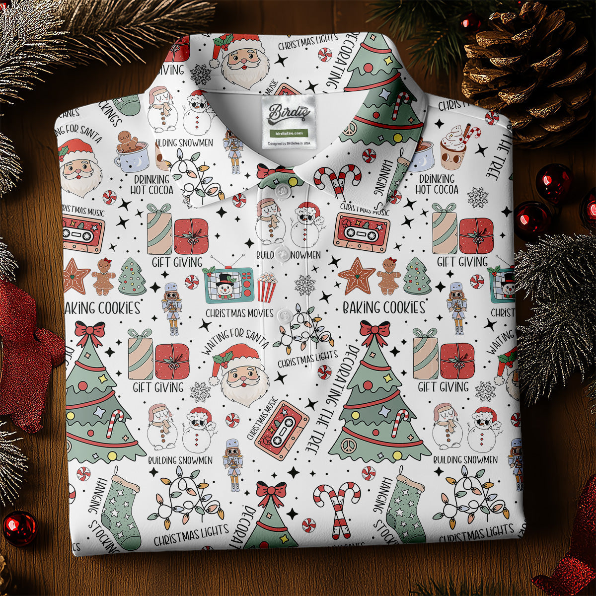 Cute Santa Claus Gift White Women's Golf Tops, Christmas Golf Shirt, Golf Gift For Ladies