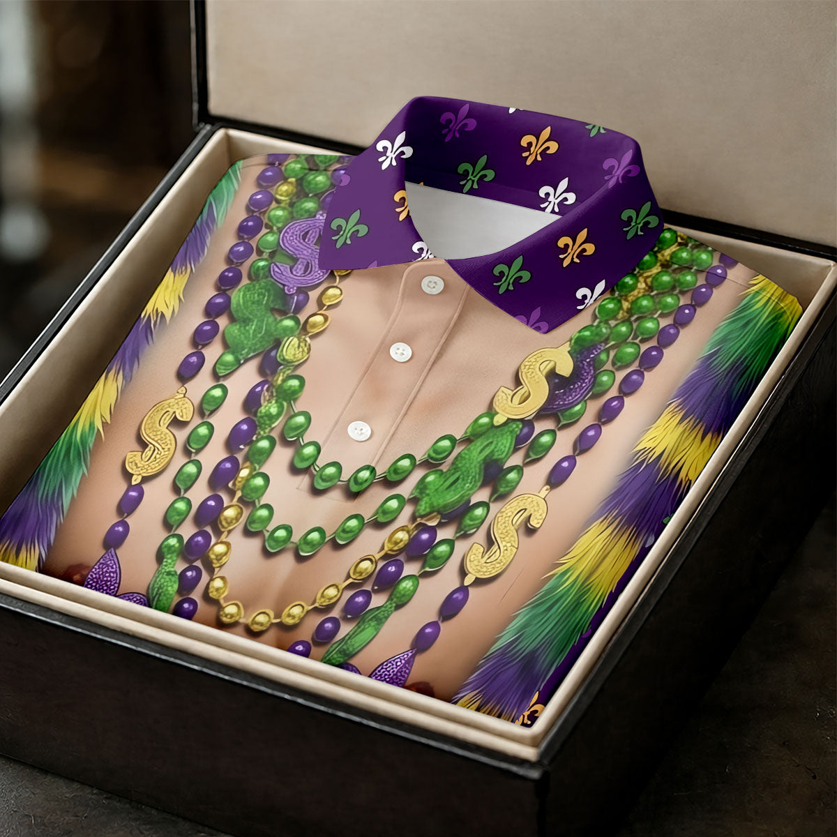 Funny 3D Print Mardi Gras Fleur De Lis Purple Golf Shirt, Golf Tops For Men, Golf Shirts For Men