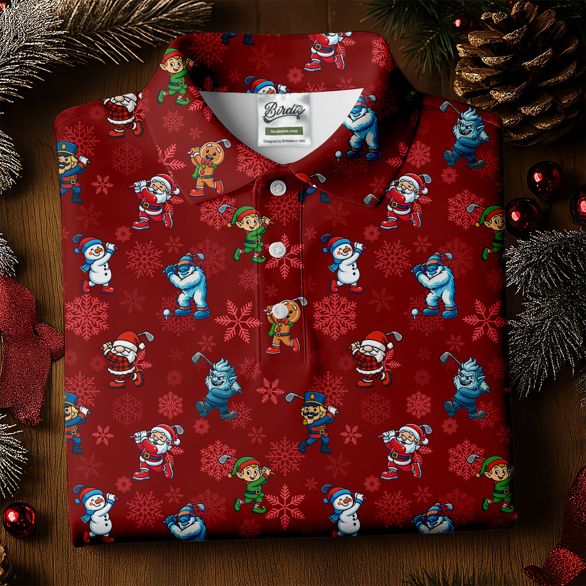 Funny Christmas Characters Golf Pose Red Golf Shirt, Christmas Golf Shirt, Ladies Golf Shirts, Women's Polo Shirt