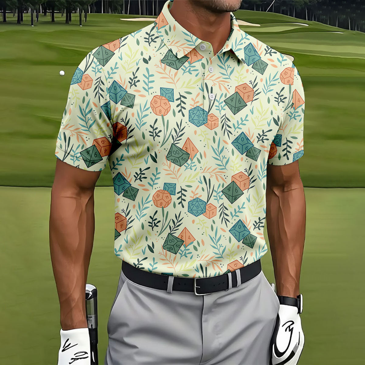 Polyhedral Dice Dragon Game Tropical Vibe Golf Tops For Men, Polo ShirtFor Men, Golf Shirts For Men