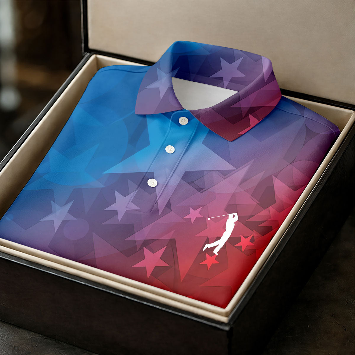 American Flag Pattern Golf Tournament Red And Blue Golf Shirts For Men, Polo ShirtFor Men