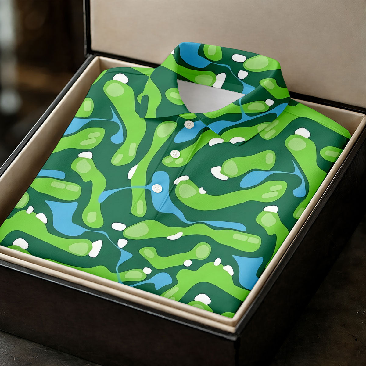 Golf Course Layout Golf Shirt, Fairway Water Hazard Pattern, Golf Shirt For Men