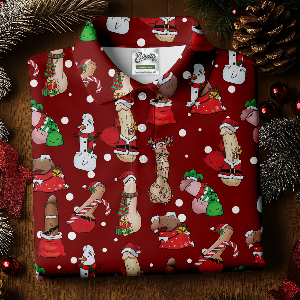 Naughty Santa Hat Christmas Polo Shirt Unique Gift For Golfer, Polo ShirtFor Men, Golf Gift For Men