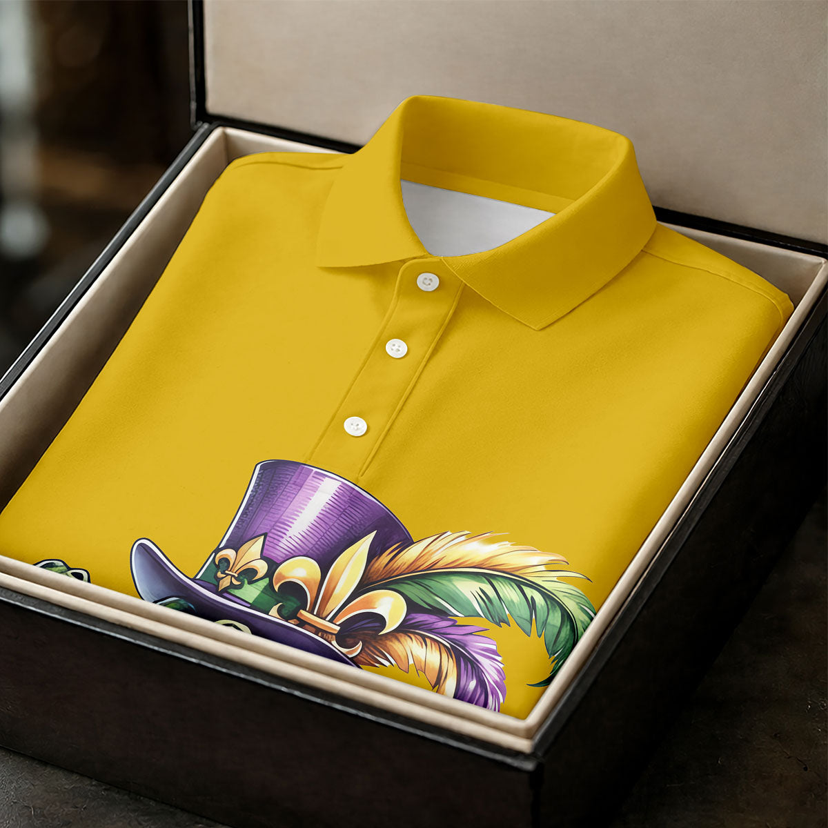 Mardi Gras Alligator Playing Saxophone Yellow Golf Shirt, Golf Shirts For Men, Polo ShirtFor Men