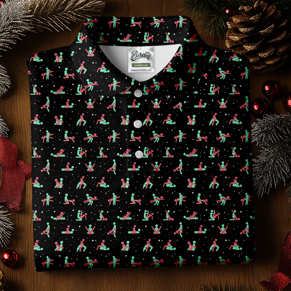 Naughty Couple Snow Pattern Christmas Golf Shirt, Fun Golf Shirts For Men, Golf Gift For Him, Polo ShirtFor Men