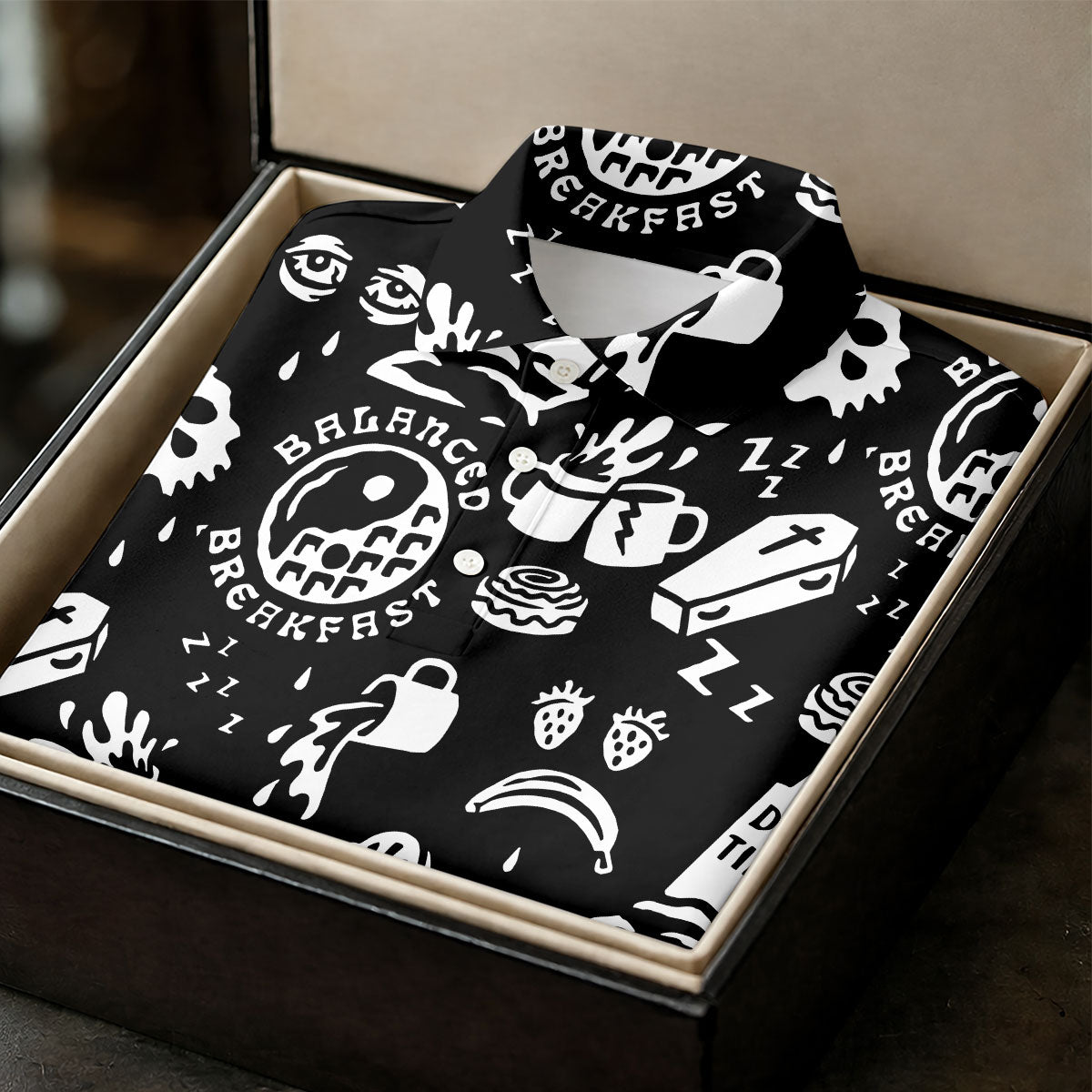 Dead Tired Coffee Breakfast Pattern Golf Shirt, Men's Golf Shirt, Golf Polo Shirts For Men