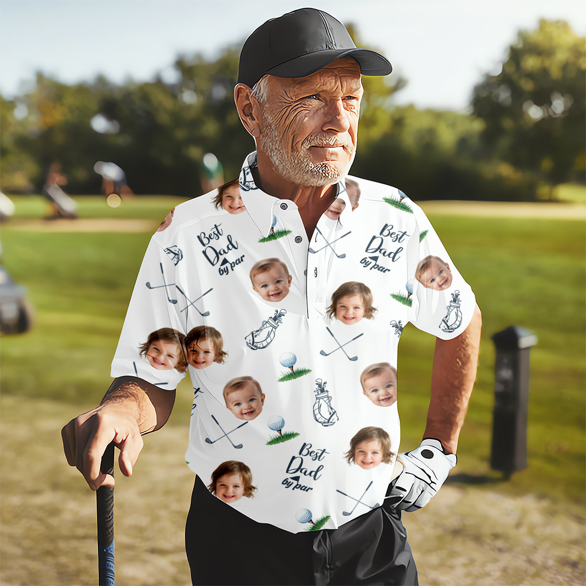 Best Dad By Par Custom Photo Golf Shirt, Funny Golf Polo ShirtChristmas Golf Gift