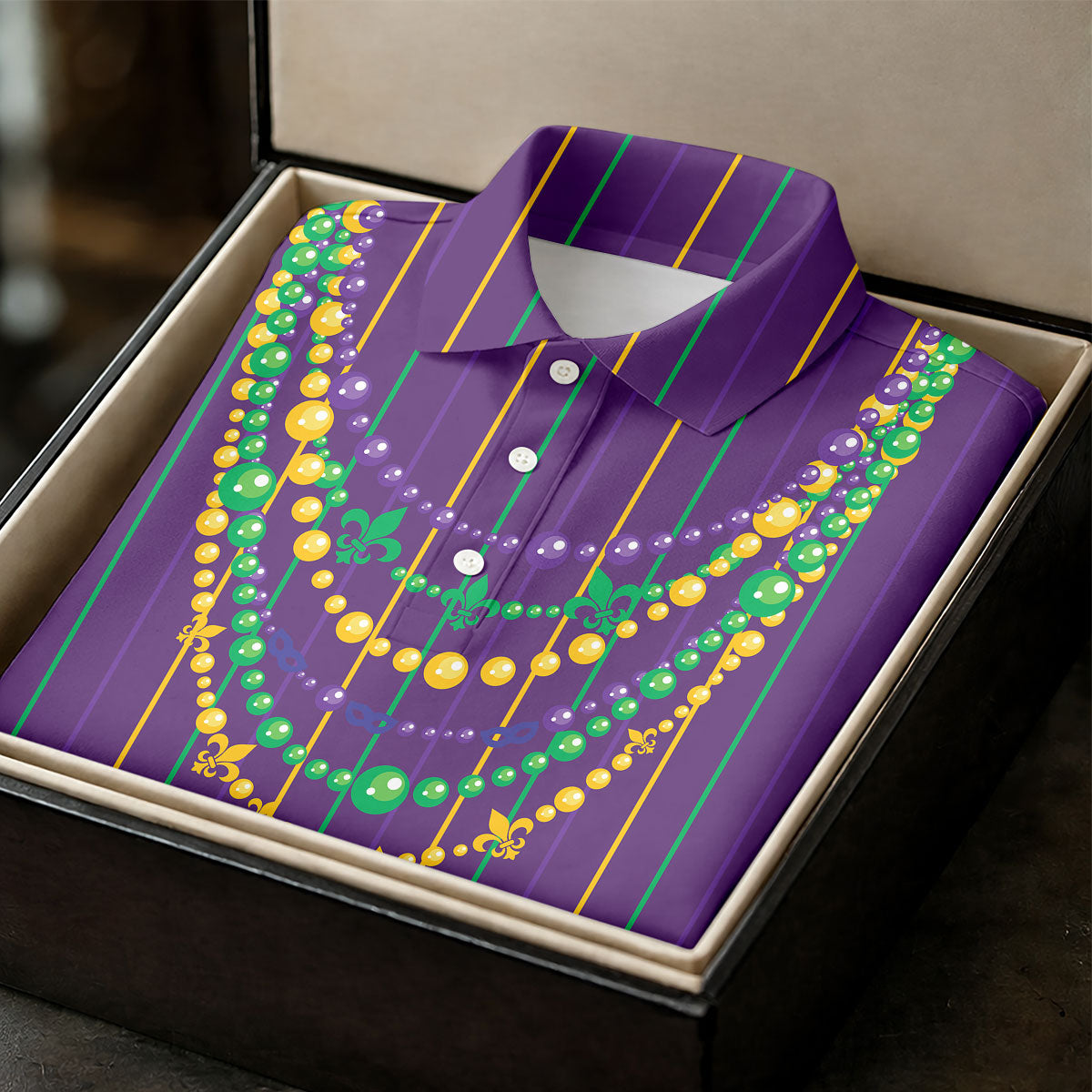 Mardi Gras Beads Necklaces Print Purple Golf Shirt, Golf Tops For Men, Polo ShirtFor Men, Golf Shirts For Men