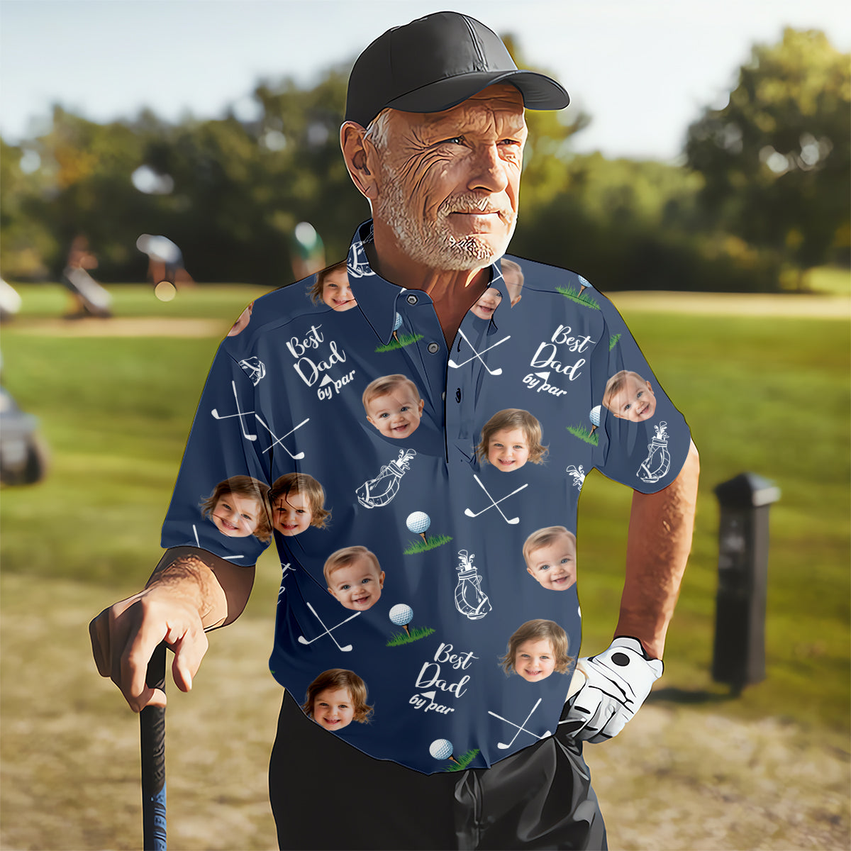 Best Dad By Par Custom Photo Golf Shirt, Fun Golf Shirt, Best Golf Gift For Dad, Dad Golf Gift
