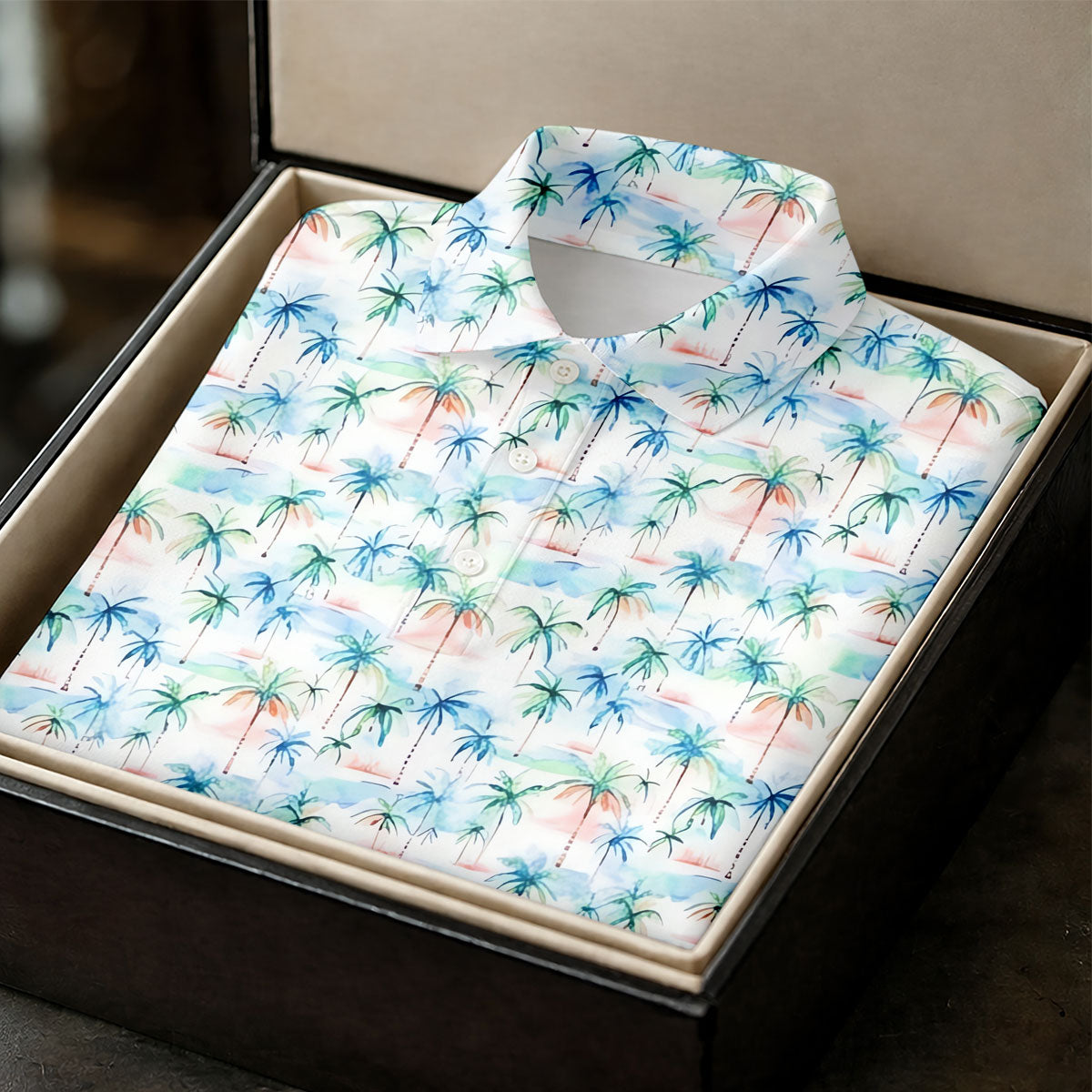 Watercolor Palm Tree Hawaiian Golf Shirt, Summer Vibe Men's Golf Shirt, Polo Shirts For Men