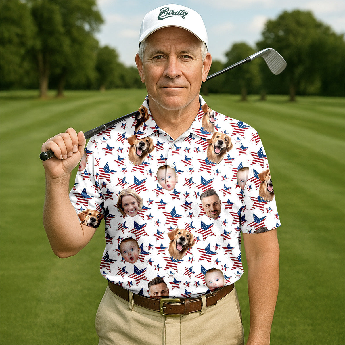 American Flag Golf Shirt, Custom Shirts With Faces, Men's Golf Polo Shirtny Fourth Of July Shirts