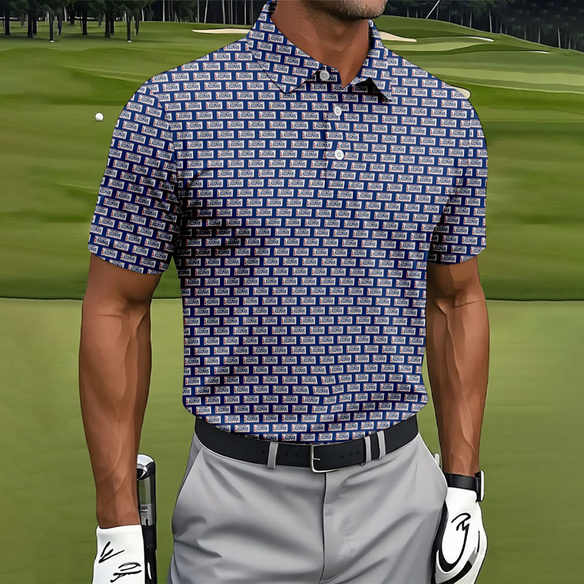 Blue New York Assman Pattern Polo Shirt, Mens Golf Polo, Hawaiian Golf Shirt, Golf Apparel For Men