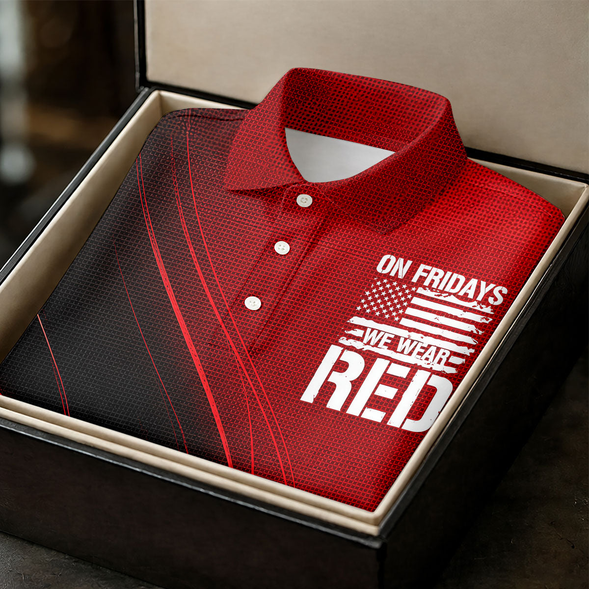 On Friday We Wear Red Faith Cross Red Black Gradient Patriotic Golf Shirt, 250 Years Polo Shirt Men