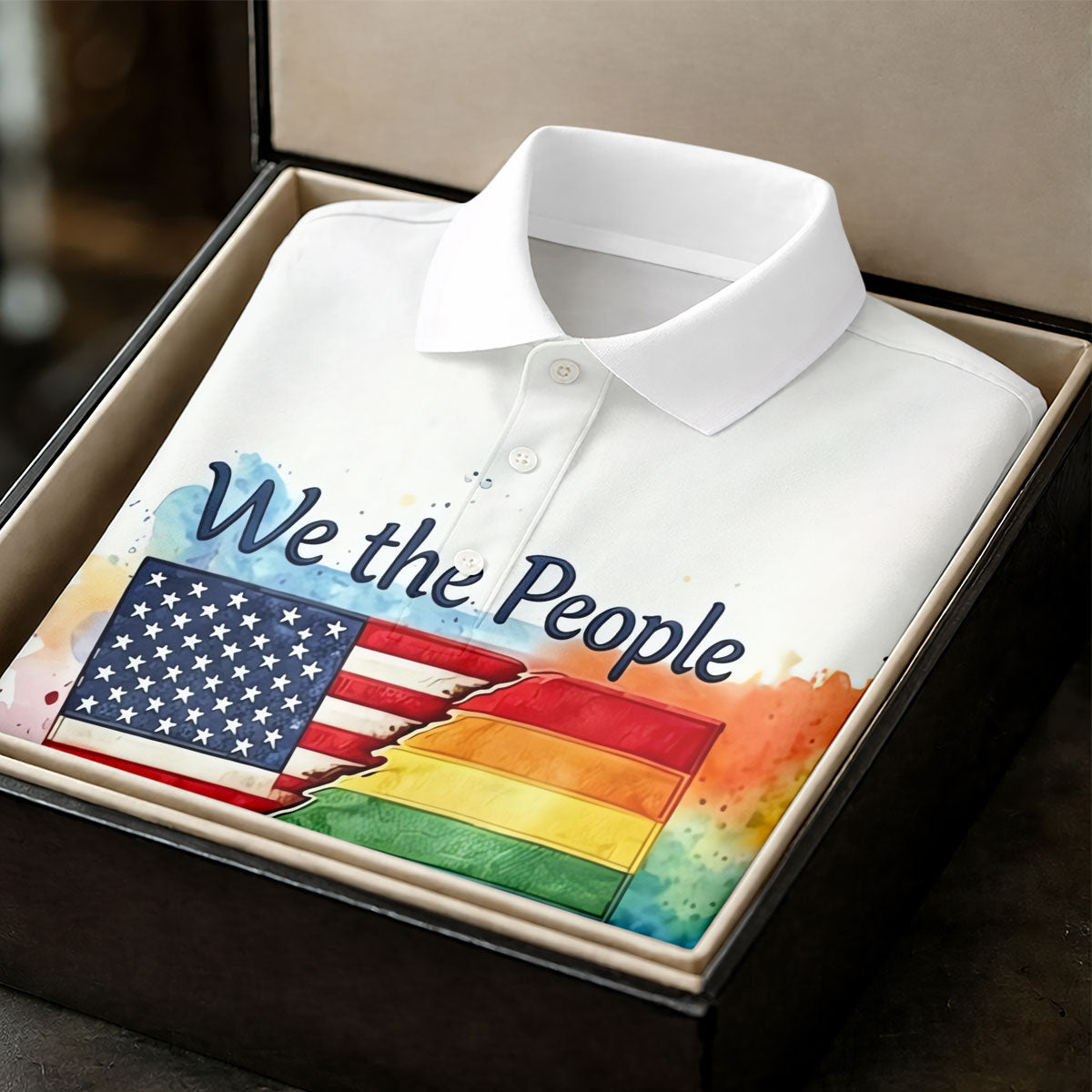 We The People Means Everyone Water Color Print Golf Shirt, LGBTQ Month Polo Shirt Men