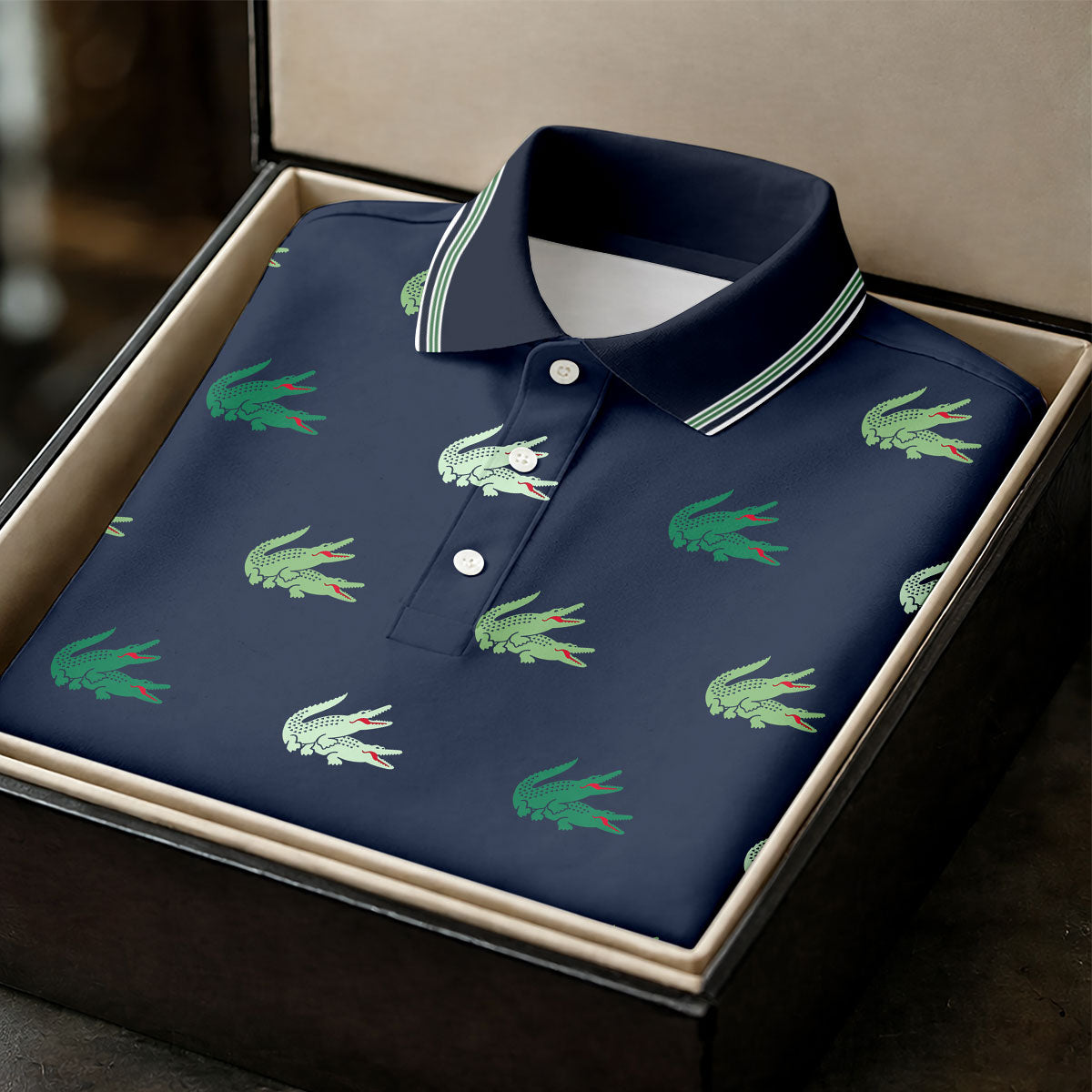 Navy Crocodile Pattern Golf Shirt, Mens Polo Shirt, Golf Shirts For Men, Performance Golf Shirt
