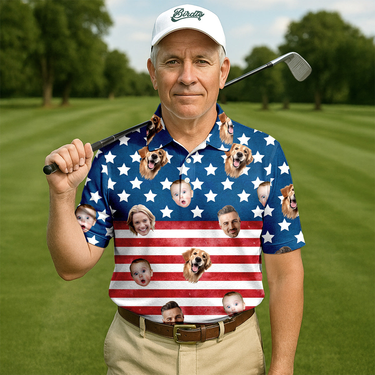 4th Of July Golf Polo, Custom Shirts With Faces, Men's Golf Polo ShirtFunny Fourth Of July Shirts