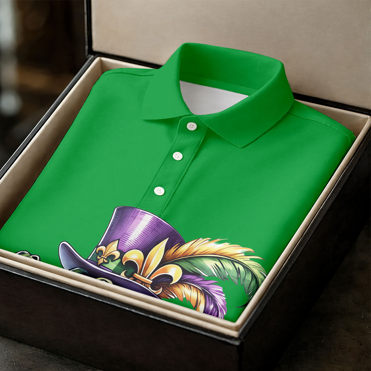 Mardi Gras Alligator Playing Saxophone Green Golf Shirt, Golf Shirts For Men, Polo ShirtFor Men