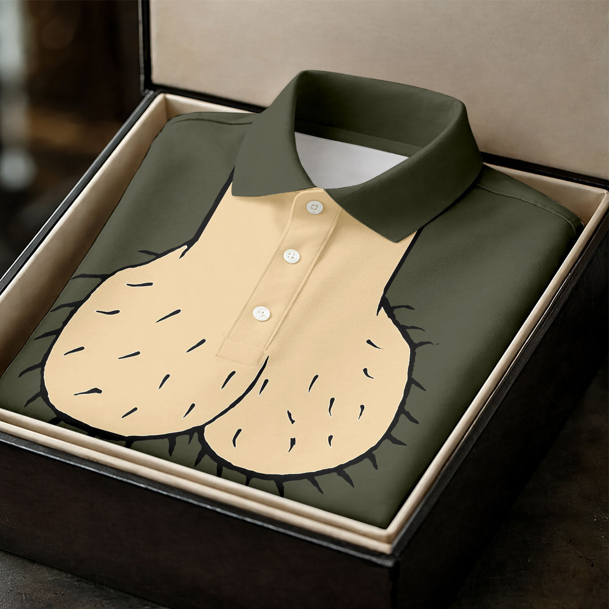 Olive Green Funny Dickhead Faux Chest Golf Shirt, Polo Shirts For Men, Golf Apparel For Men