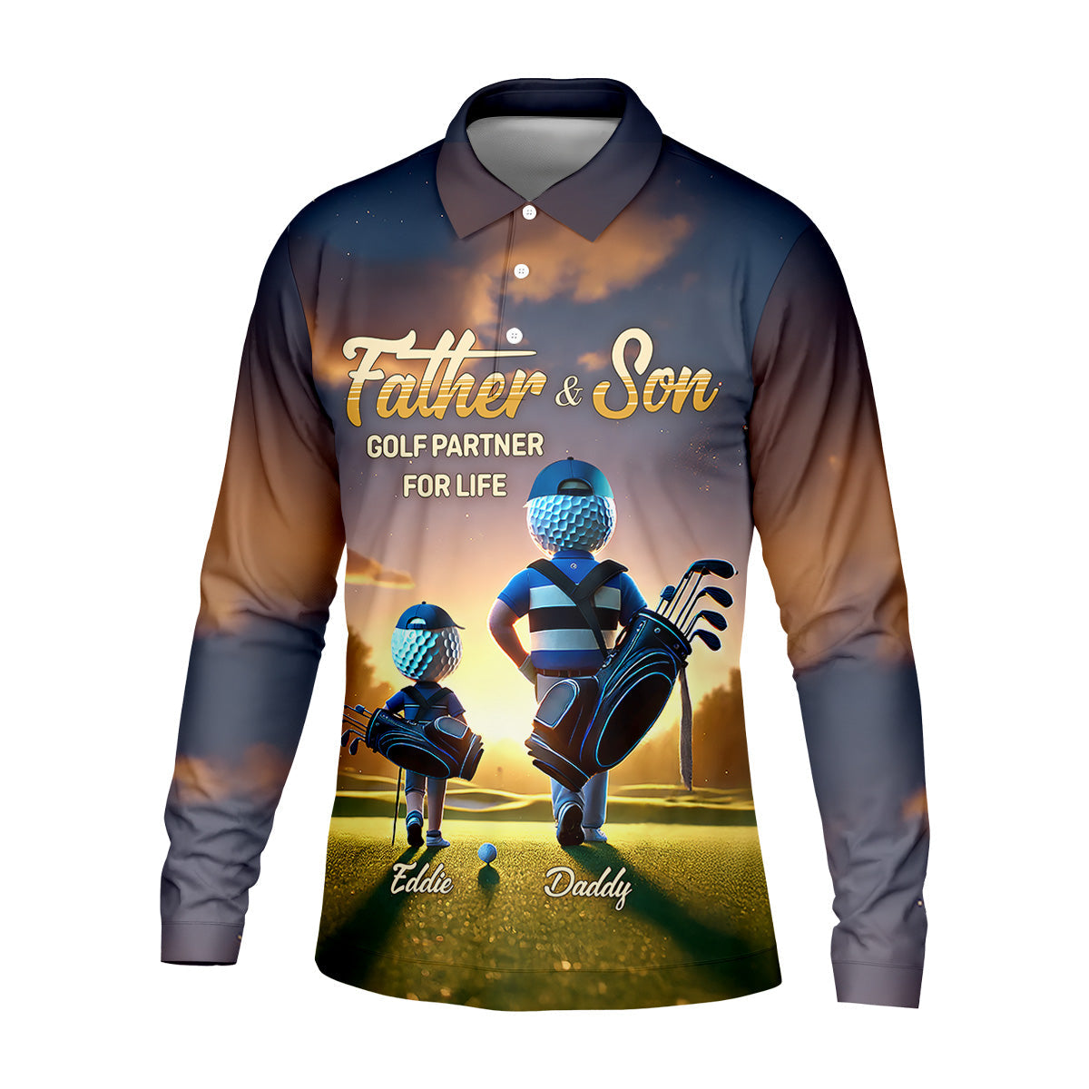 Father And Son Golf Partner For Life Custom Men's Golf Polo ShirtDad Golf Gift, Christmas Golf Gift