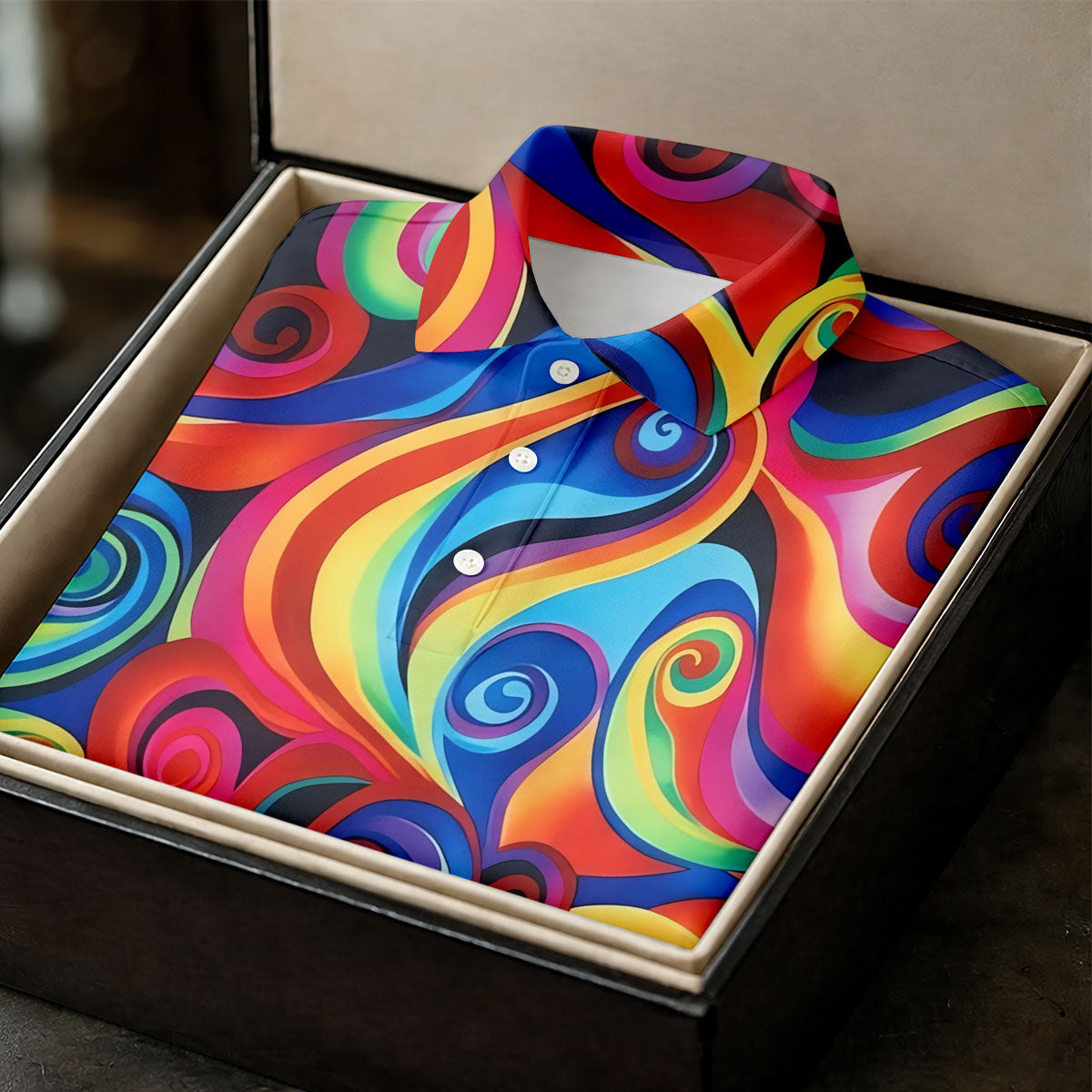 Colorful Rainbow Swirl Abstract Golf Shirt, Ladies Golf Shirts, Women’s Golf Apparel, Performance Golf Shirt