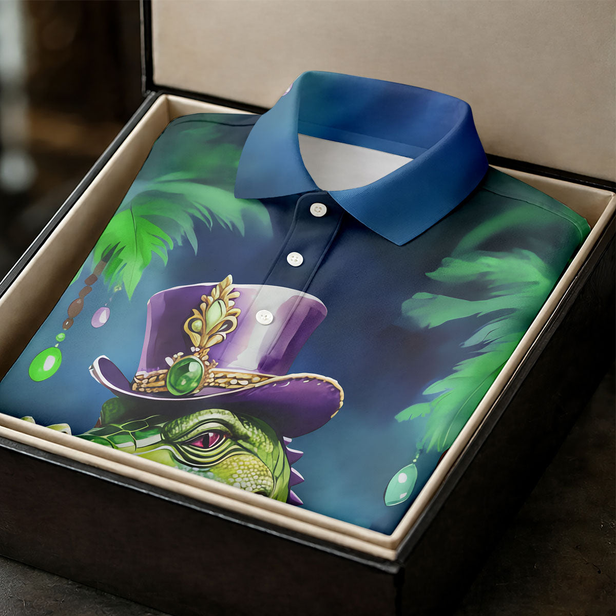Mardi Gras Alligator Navy Golf Shirt, Men's Funny Golf Shirts, Polo ShirtFor Men, Golf Shirts For Men