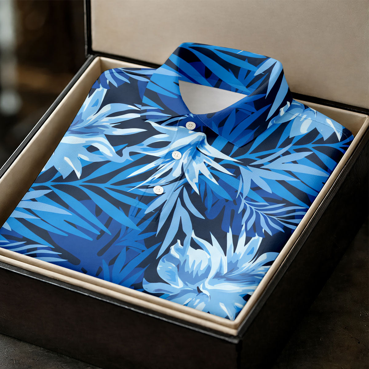 Blue Tropical Hibiscus Floral Golf Shirt, Mens Polo Shirts, Golf Apparel For Men