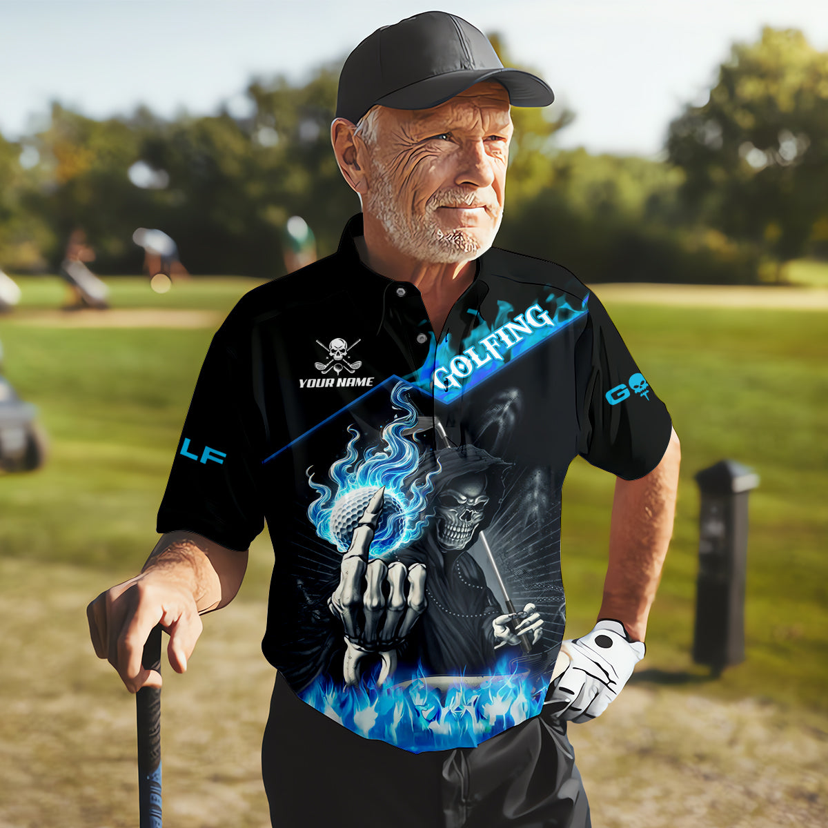Hello Darkness My Old Friend Custom Men's Golf Polo ShirtHilarious Golf Shirt, Skeleton Golf Shirt