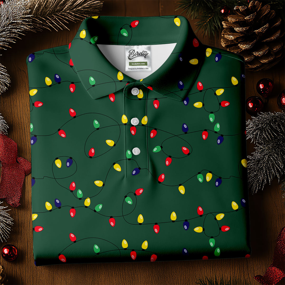 Christmas Colorful Lights Green Golf Shirt, Christmas Golf Shirt, Women's Golf Tops, Ladies Golf Shirts