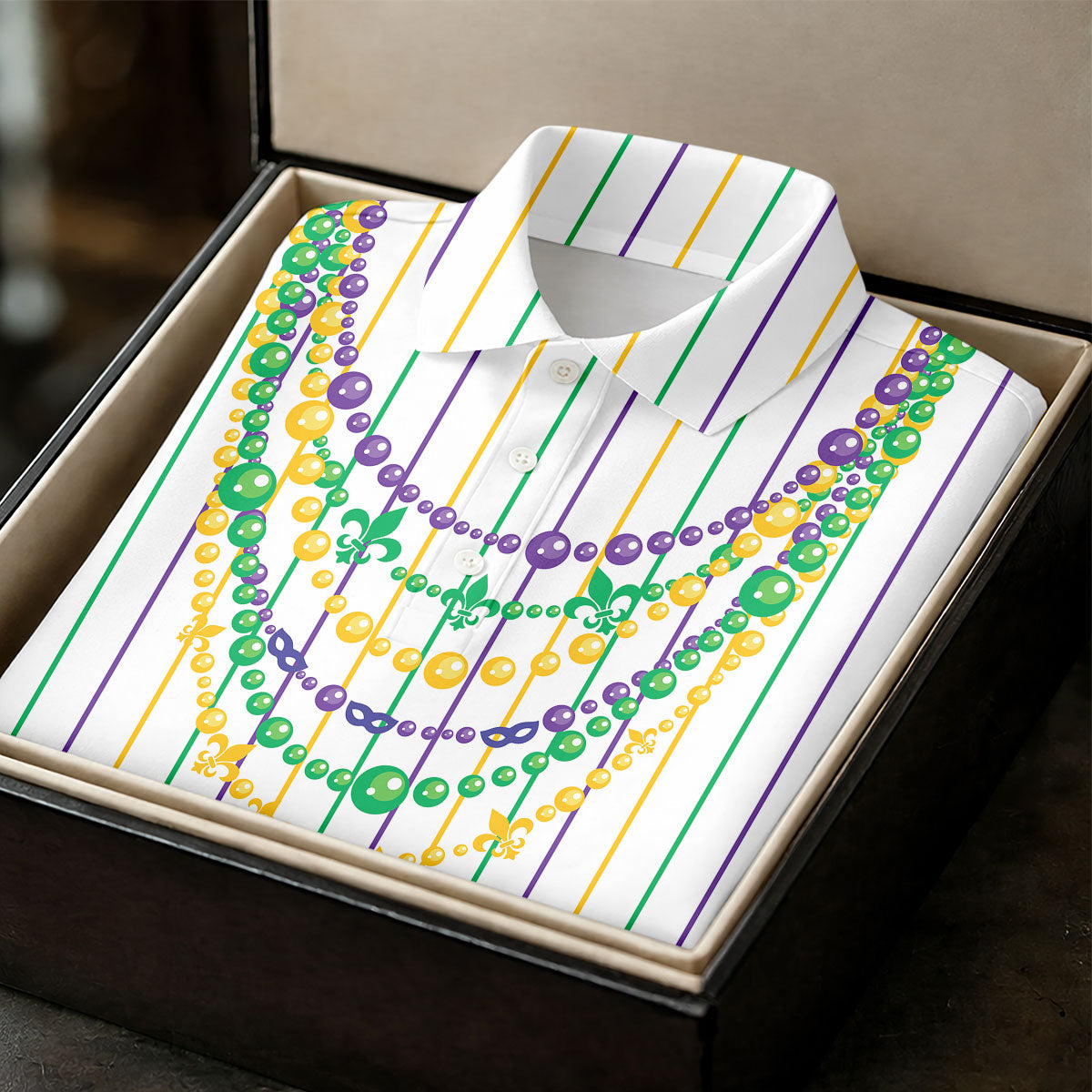 Mardi Gras Beads Necklaces Print White Golf Shirt, Golf Tops For Men, Polo ShirtFor Men, Golf Shirts For Men
