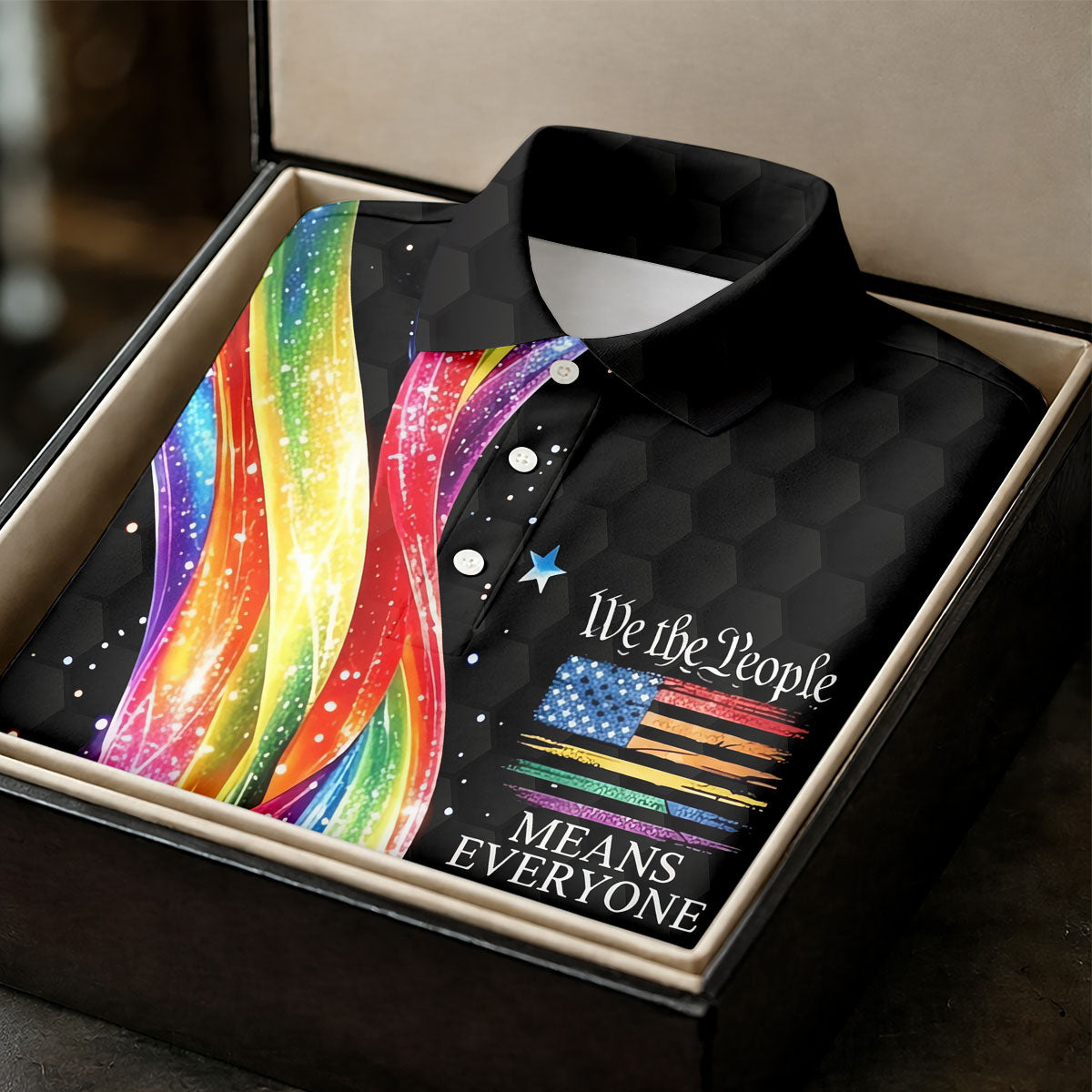 We The People Means Everyone LGBT Rainbow Golf Tops For Men, Pride Month Celebrate Golf Shirts For Men