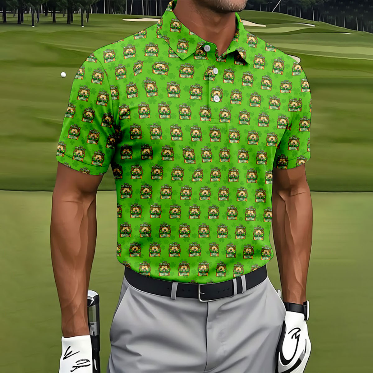 Green St Patrick's Day Funny Adult Shamrock Golf Shirt, Polo ShirtFor Men, Golf Shirts For Men