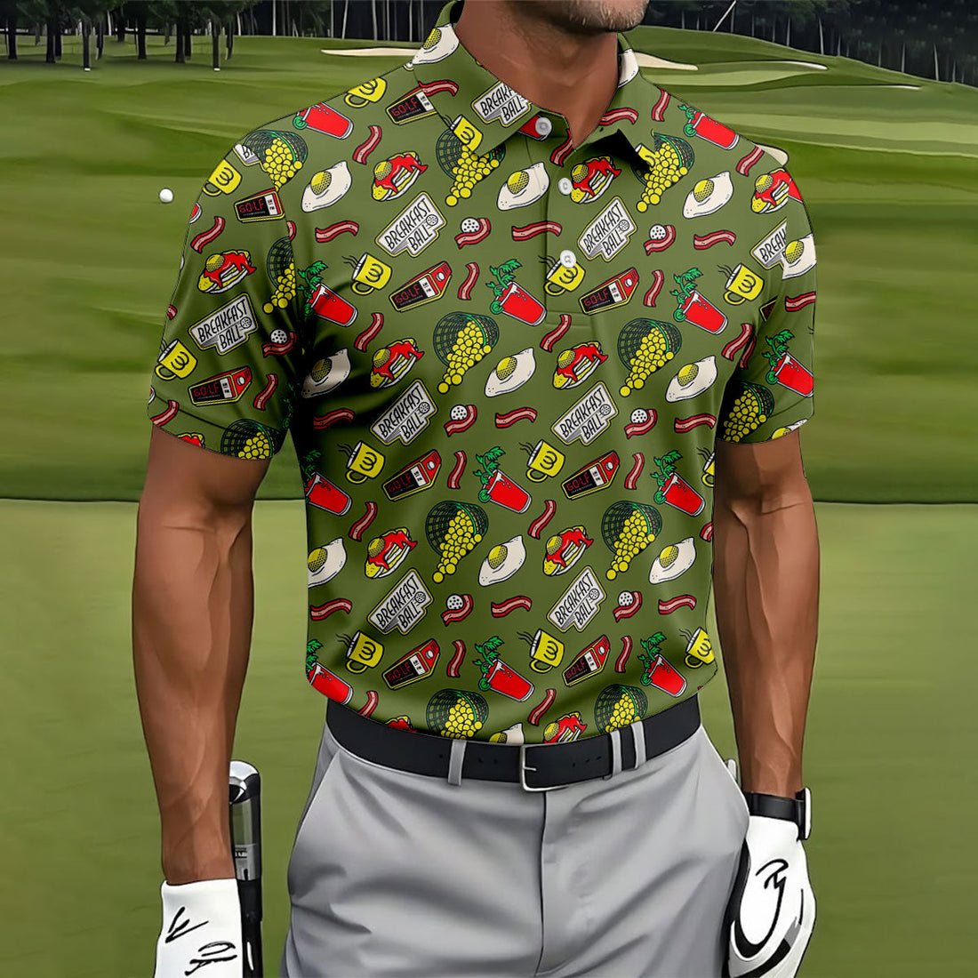 Breakfast Balls Golf Tops For Men, Men's Funny Golf Shirts, Golf Shirts For Men, Polo Shirtor Men
