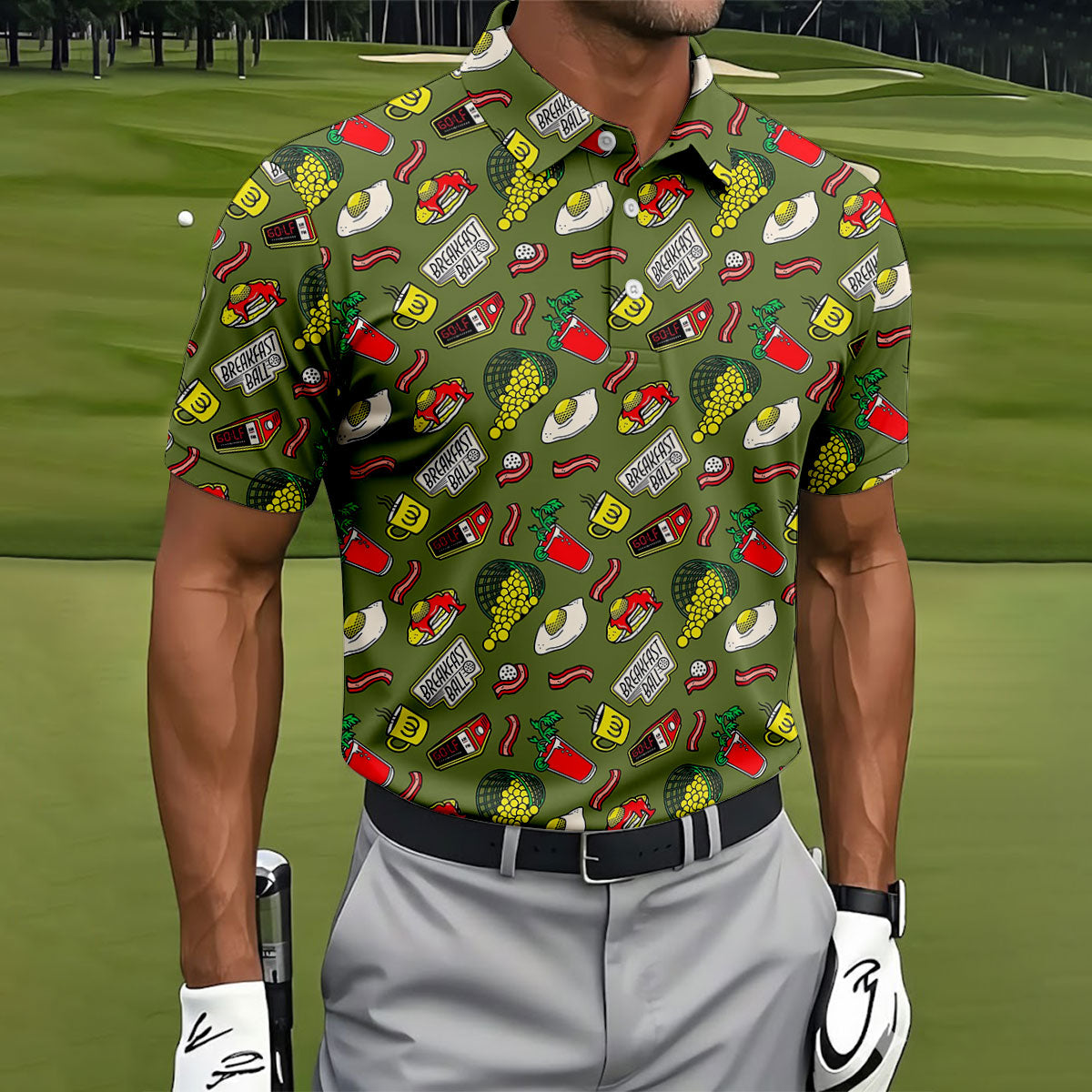 Breakfast Balls Golf Tops For Men, Men's Funny Golf Shirts, Golf Shirts For Men, Polo Shirtor Men
