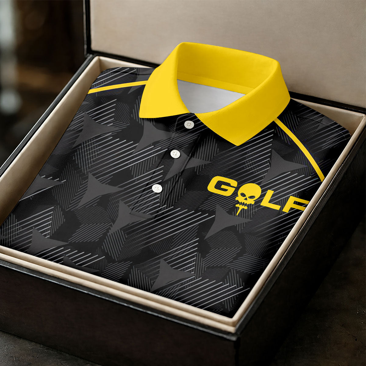 Abstract Triangle Black Yellow Ladies Golf Tops, Golf Shirt For Women, Golfing Apparel