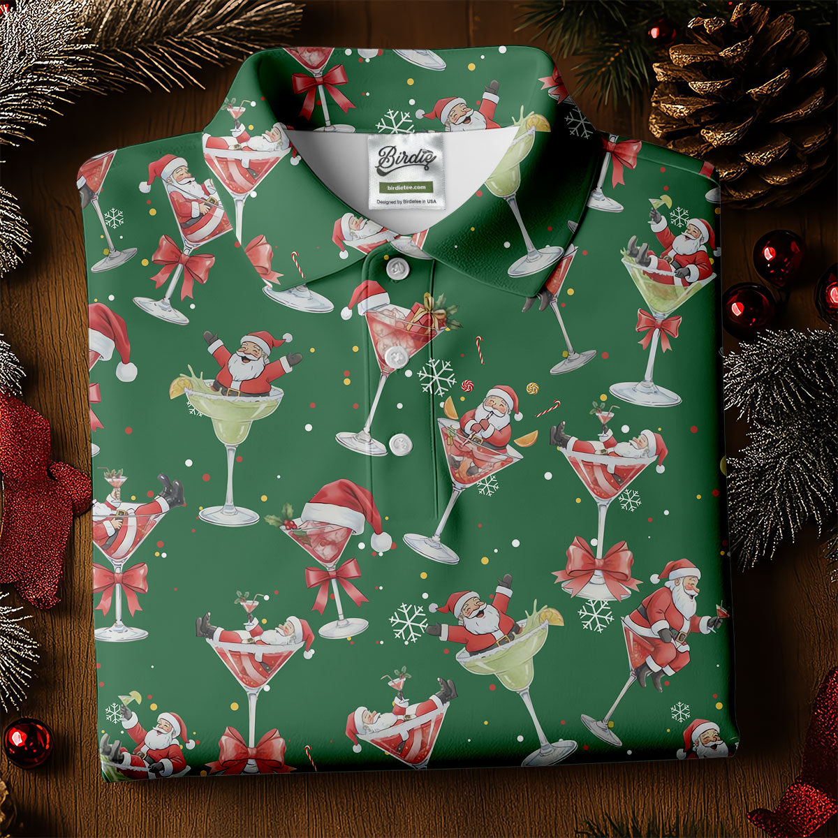 Santa Claus Margarita Christmas Shirt Golf Polo Shirt Unique Gift For Golfer, Fun Golf Shirts For Men
