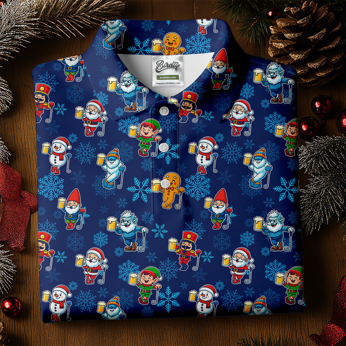 Christmas Characters Golf And Beer Navy Women's Funny Golf Shirts, Christmas Golf Shirt, Polo ShirtFor Women