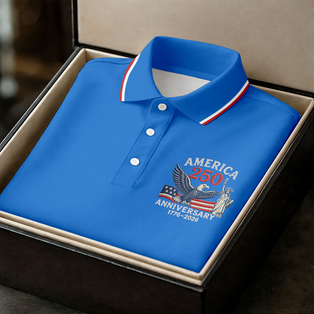 Faith Cross Bald Eagle America 250 Anniversary Blue Patriotic Golf Shirt, Golf Shirts For Men