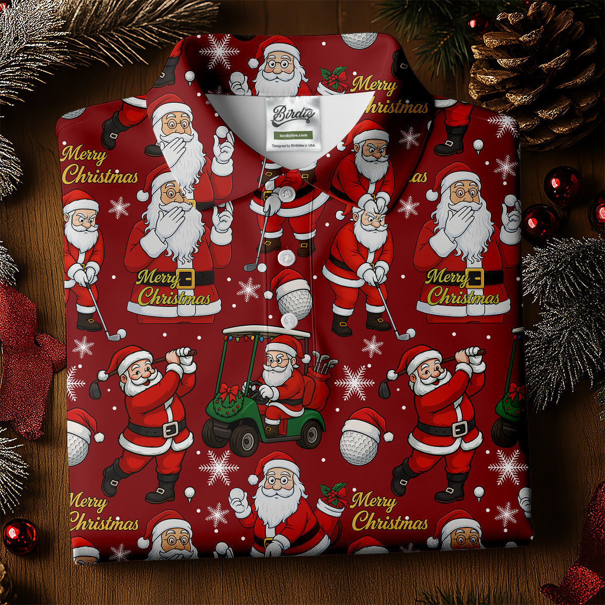 Funny Santa Golfing Christmas Polo Shirt Christmas Golf Shirt, Polo ShirtFor Men, Golf Gift For Men