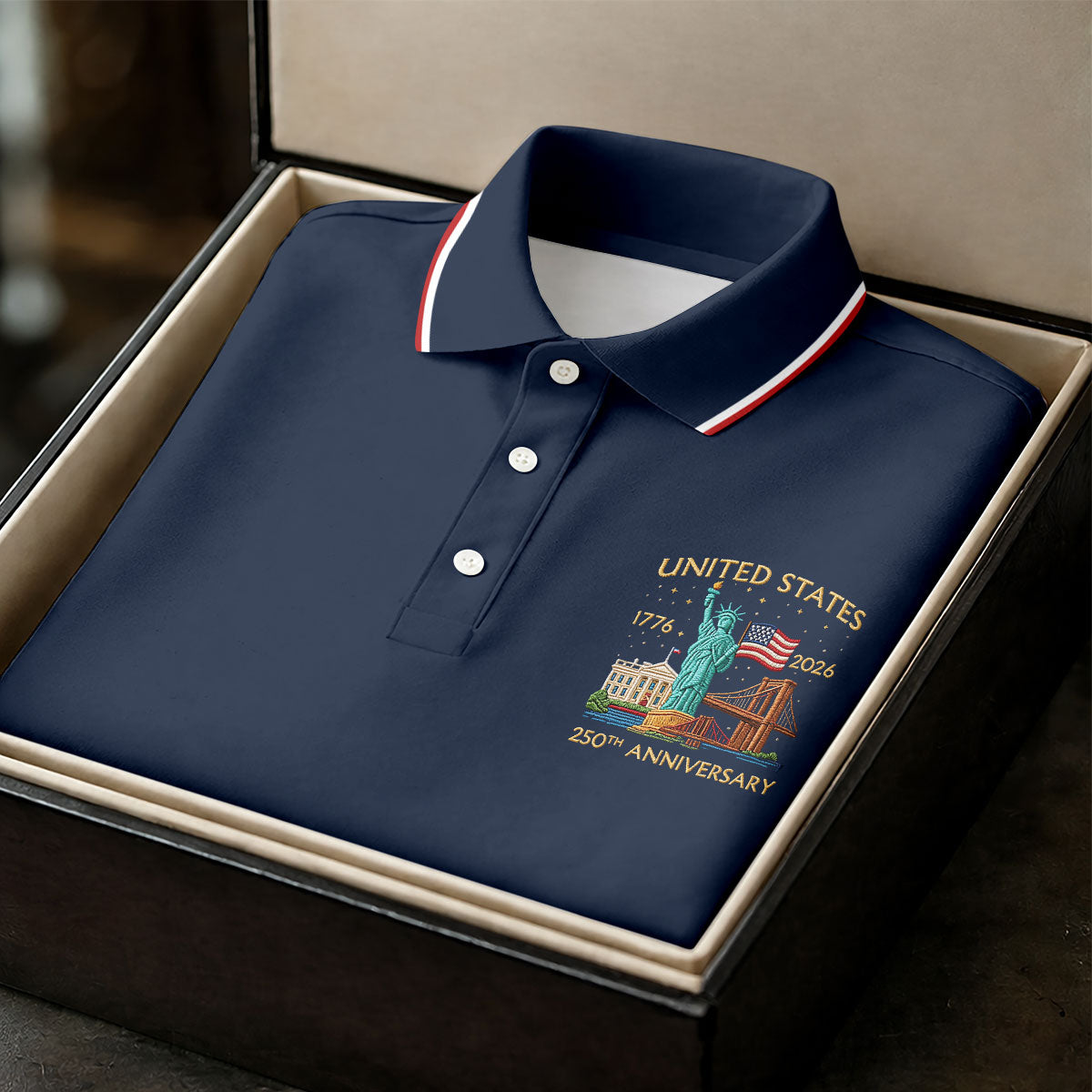 US 250th Anniversary Patriotic Golf Shirt, American Symbols 4th Of July Golf Shirts For Men