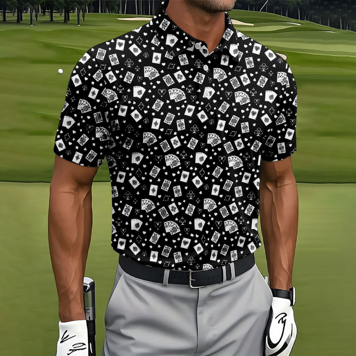 Casino Cards Black Golf Shirt, Golf Tops For Men, Men's Funny Golf Shirts, Golf Shirts For Men