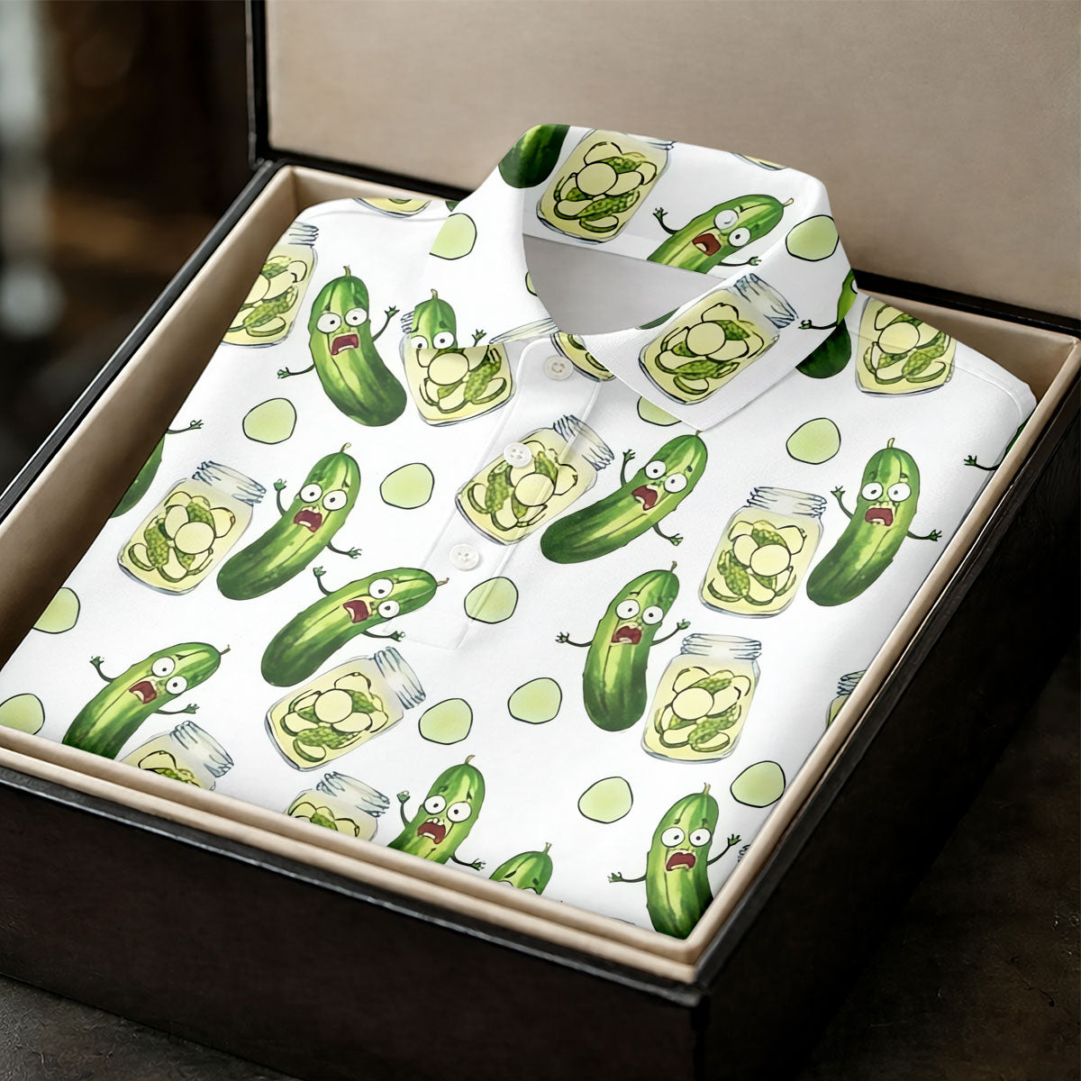 Funny Pickle Hawaiian Golf Shirt, Cartoon Style Men's Golf Shirt, Polo Shirts For Men