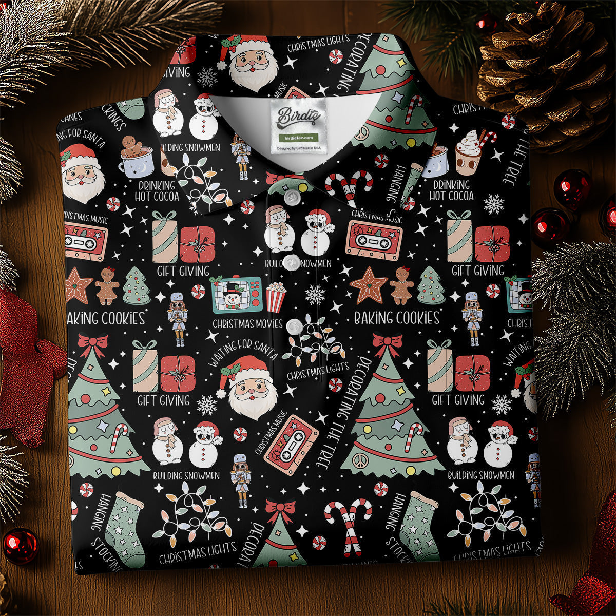 Cute Santa Claus Gift Black Men's Golf Polo Shirtistmas Golf Shirt, Polo Shirtor Men
