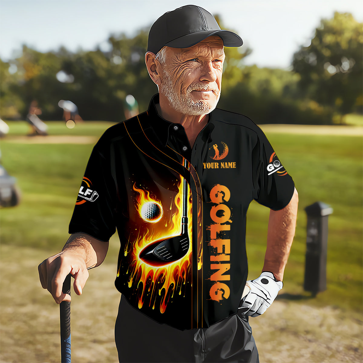 Fire Golf Ball Custom Men's Golf Polo ShirtFunny Golf Shirt, Dad Golf Gifts