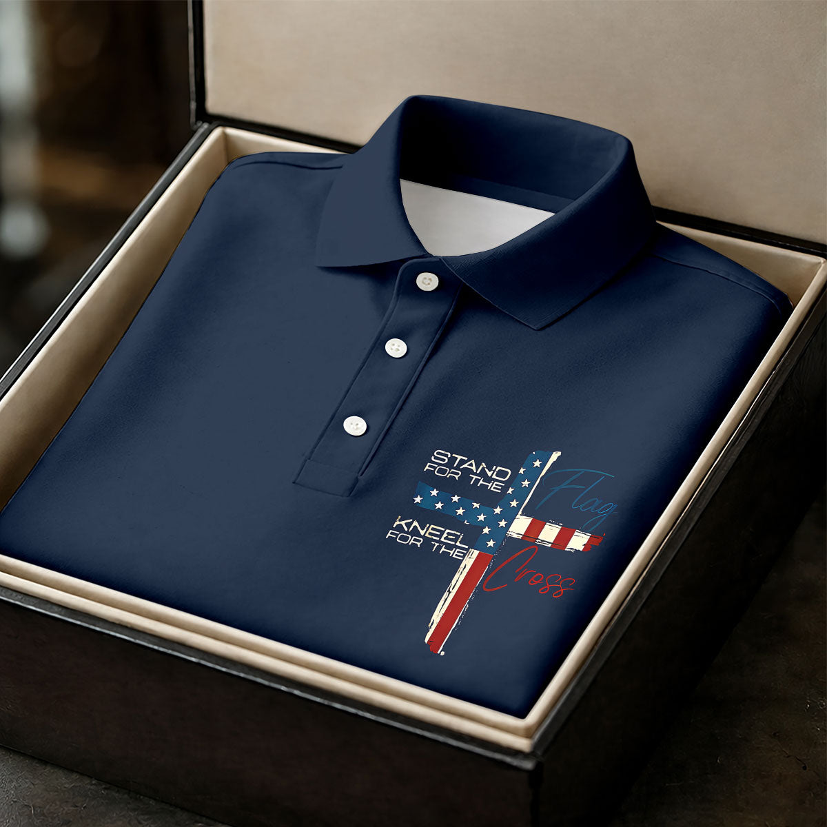 Stand For The Flag Kneel For The Cross Patriotic Golf Shirt, 250 Years 4th Of July Golf Shirts For Men