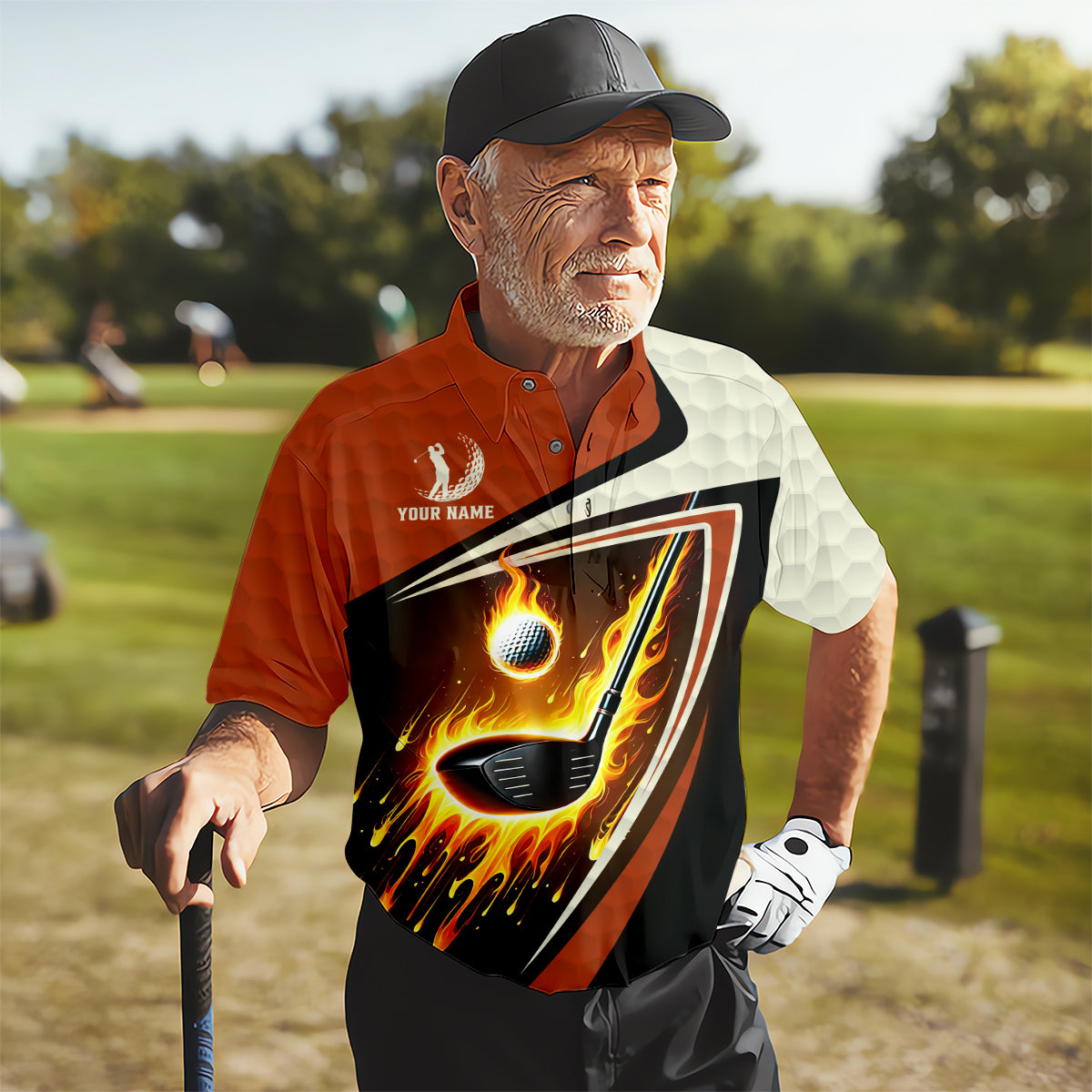 Fire Golf Ball Custom Men's Golf Polo ShirtFunny Golf Shirt, Christmas Golf Gift