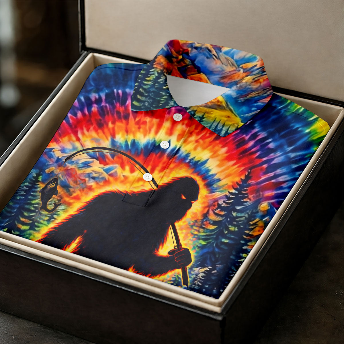 Tie Dye Bigfoot Fishing Forest Golf Shirt, Mens Golf Apparel, Printed Golf Shirts